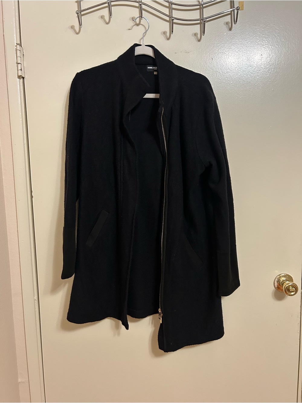 Karl Lagerfeld Black Wool Collar Coat